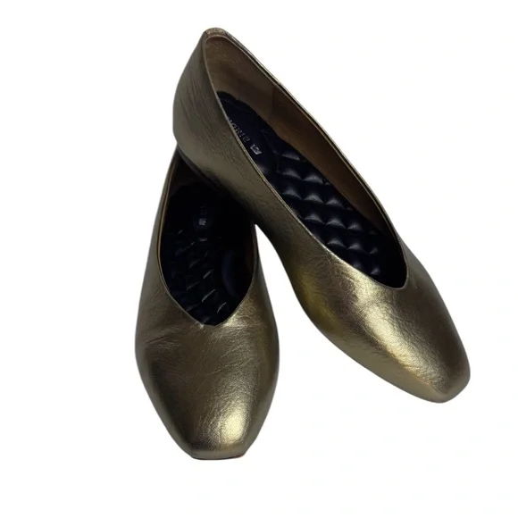 Birdies The Crane Gold Leather Flats Size 6 - Picture 2 of 9